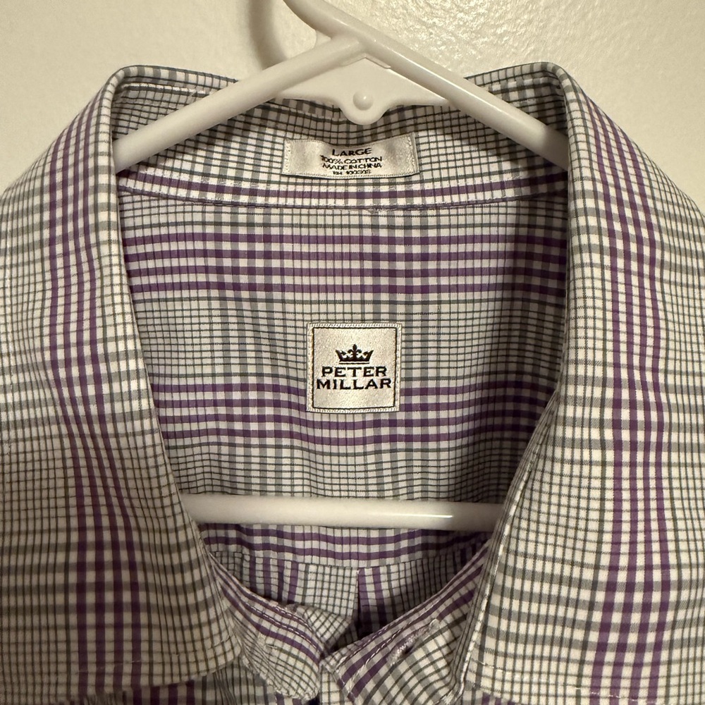 Peter Millar Purple and Gray‎ Plaid Shirt